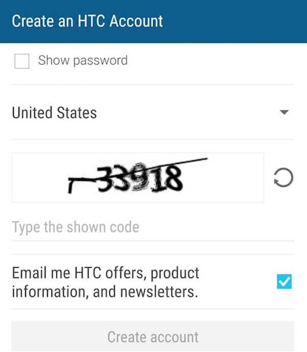 Crea un account HTC