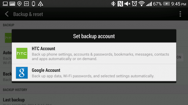 Account HTC di backup