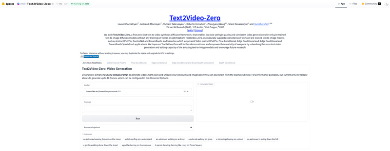 Hugging Face AI Model Text2Video-Zero