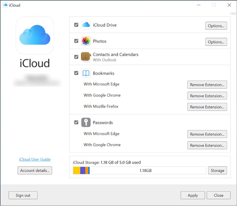 Configura iCloud per Windows