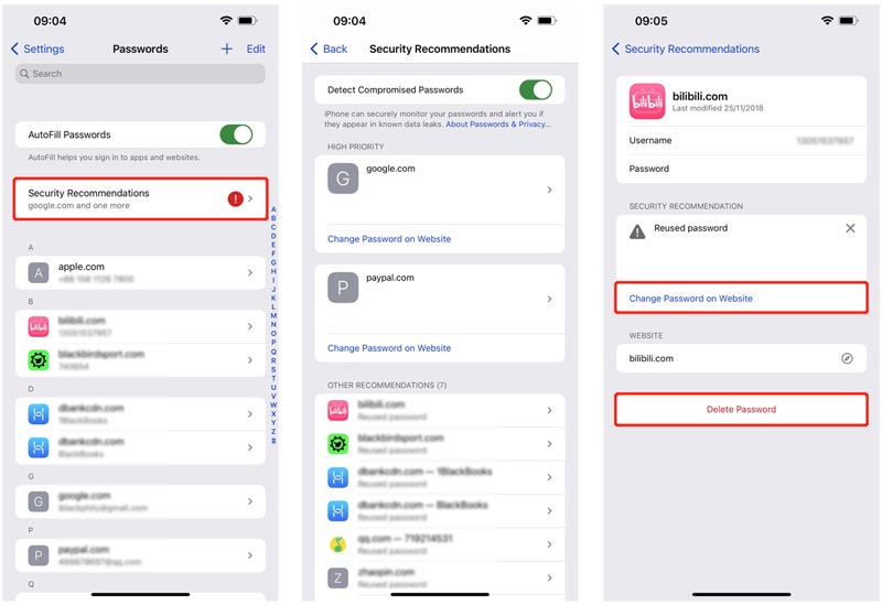 iCloud kulcstartó jelszavak biztonsági ajánlása