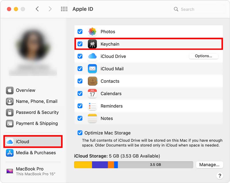 Attiva il portachiavi iCloud su Mac