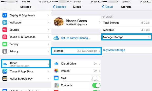 Slet iCloud-fotos fra iPhone-indstillinger ios 9