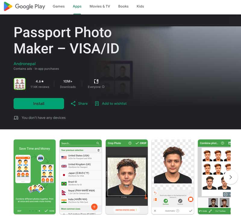 ID Photo Maker-appen för Android