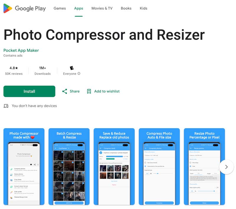 Fotokompressor og resizer-app Android