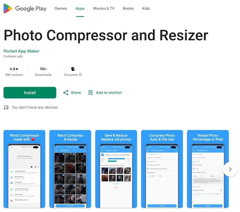 Aplikace Photo Compressor and Resizer pro Android