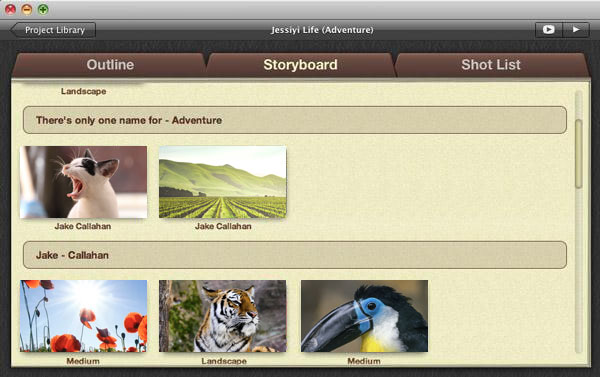 Storyboard del trailer di iMovie