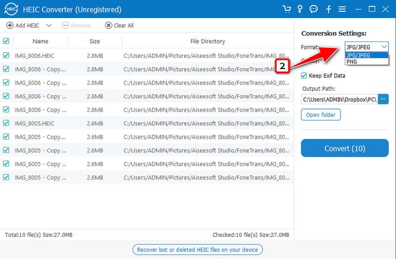 Seleziona il formato di output