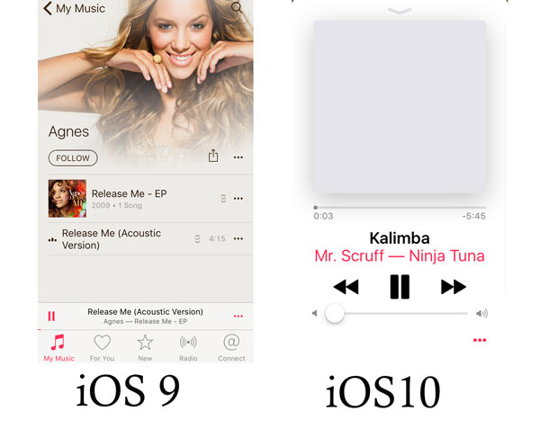 iOS 10 VS iOS 9音乐