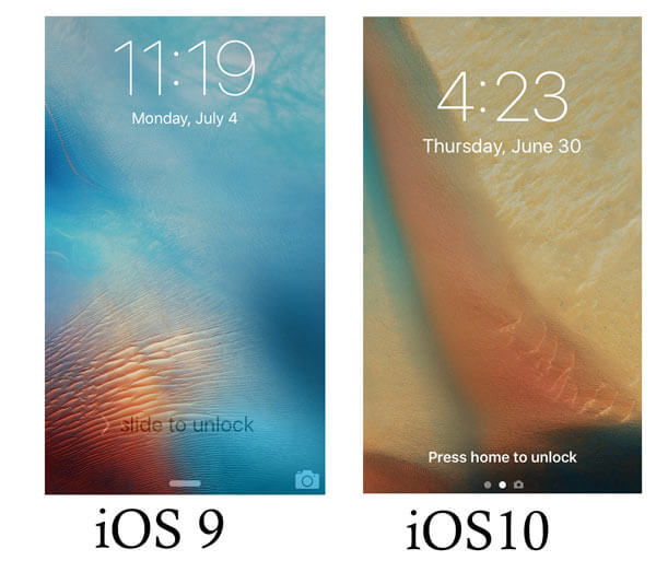 iOS 10 VS iOS 9 Upplåsningsskärm