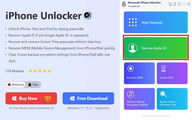 Choose Remove Apple ID