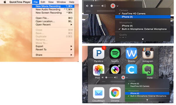 QuickTime Player nagrywa ekran iOS