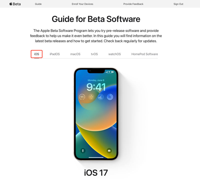 Guida per il software iOS 17 Beta