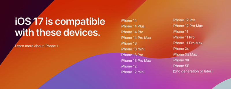 iPhone'y kompatybilne z iOS 17
