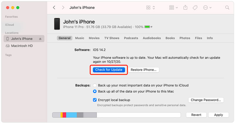 Update de iPhone naar Lates iOS met behulp van Finder op Mac