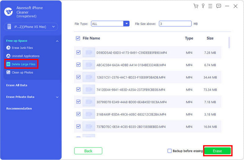 Aiseesoft iPhone Cleaner Delete Large Files