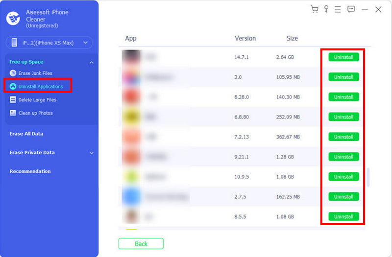 Applicazione di disinstallazione di Aiseesoft iPhone Cleaner