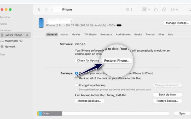Choose Restore Button