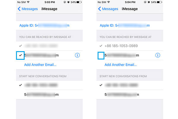 Törölje az iMessage Fiók jelölését