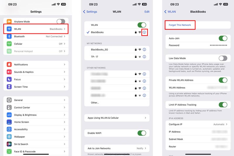 Dimentica la rete Wifi su iPhone