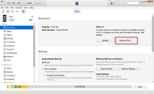 Restore Disabled iPod with iTunes