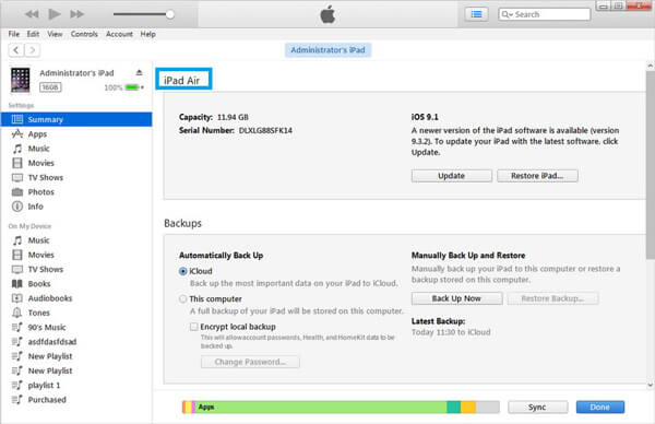 Finn iPad-modell med iTunes
