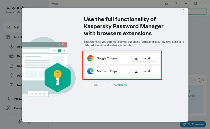 Rozszerzenie przeglądarki Kaspersky Password Manager