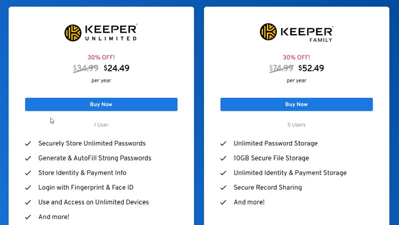 Keeper Password Manager 定價計劃的一部分