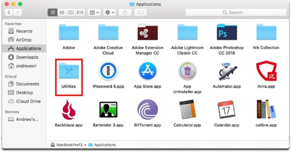 Mac Finder'dan Yardımcı Programlara Git