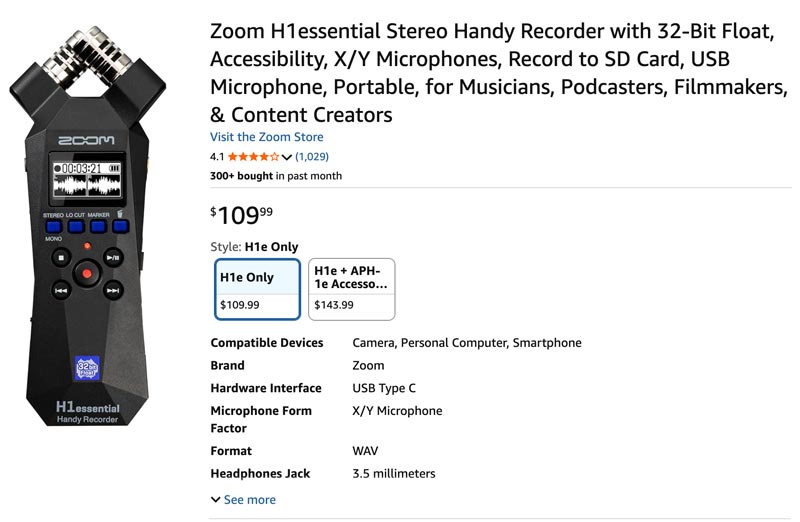 Zoom H1 Essential Recorder