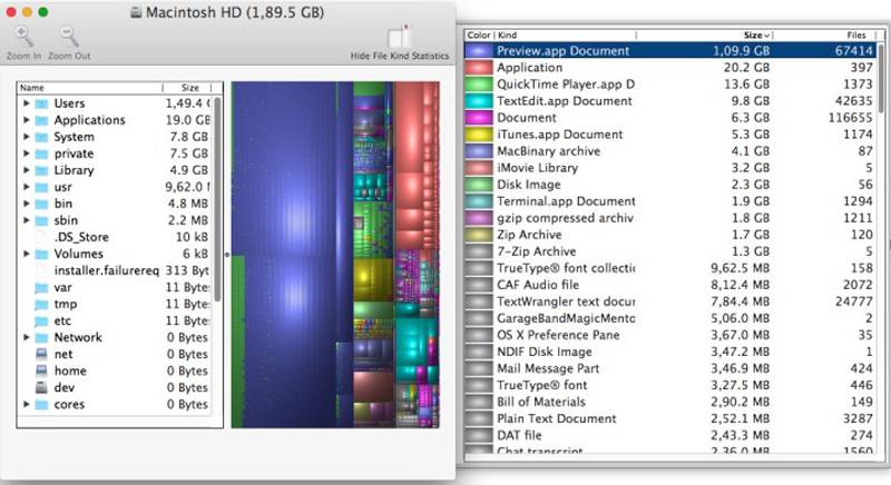 디스크 인벤토리 X Mac 디스크 공간 분석기