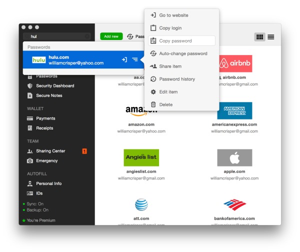 Менеджер паролей Dashlane для Mac