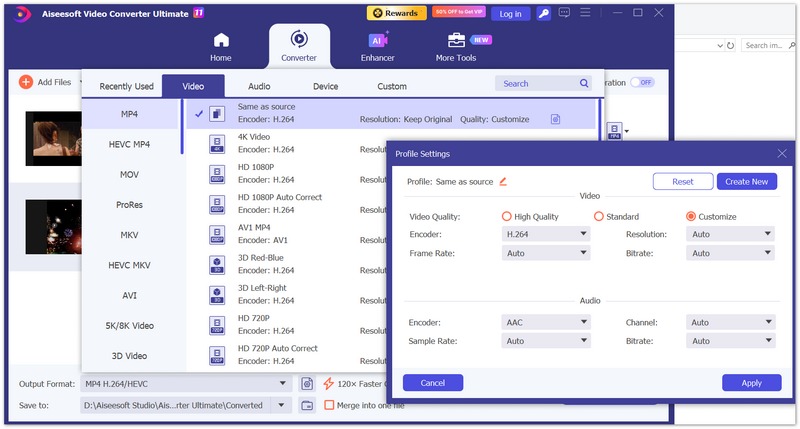 Select Output Format And Adjust Profile Settings