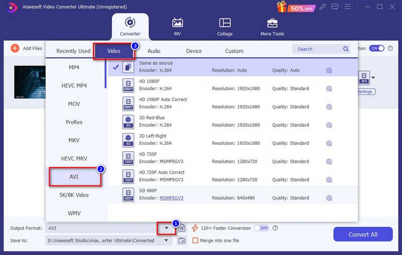 Aiseesoft Video Converter Seleziona uscita