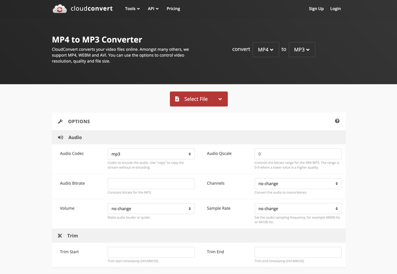 Convertitore online CloudConvert da MP4 a MP3