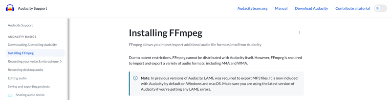 Audacity Installing FFmpeg