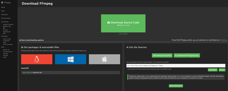 Töltse le az FFmpeg-et a hivatalos oldalról