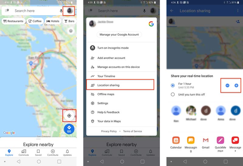 Trova Condividi posizione corrente Android Google Maps