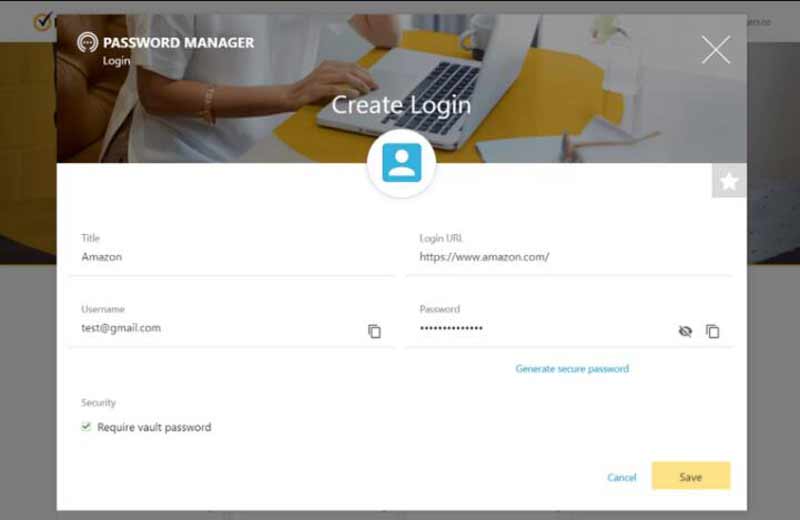 Interfejs programu Norton Password Manager