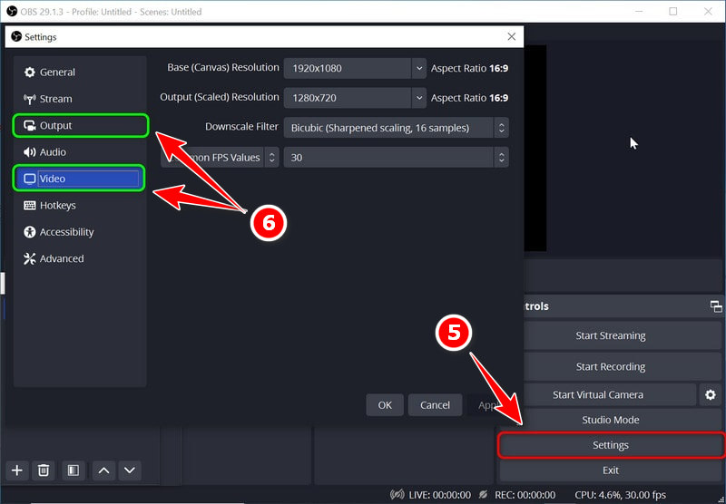 Settings Output Video