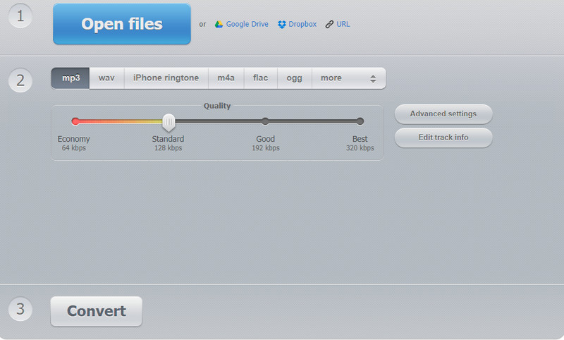 Interface voor online audioconverter