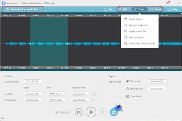 Darmowy edytor audio online Apowersoft