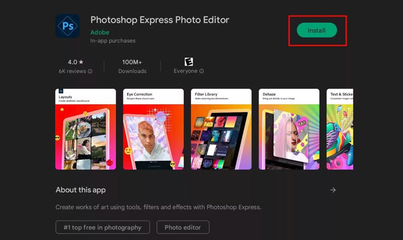 Photoshop Express Photo Editor för Chromebook