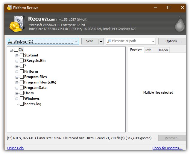 Recuva Interface