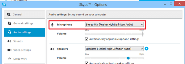 Riproduci audio tramite Skype