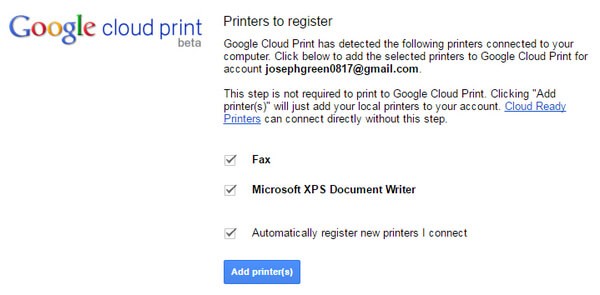 Google Cloud Print ekleyin