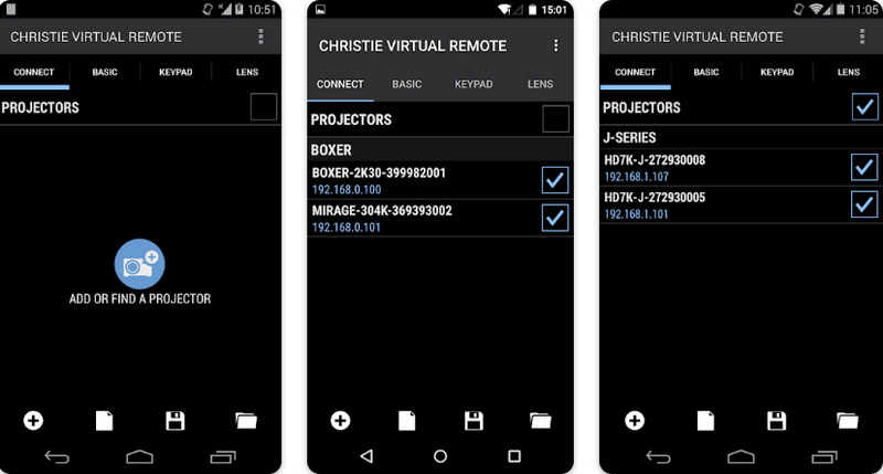 Aplikacja Christie Virtual Remote