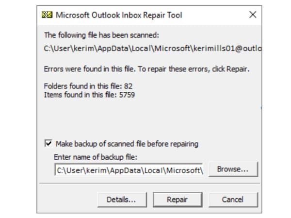 Repair pst file outlooke