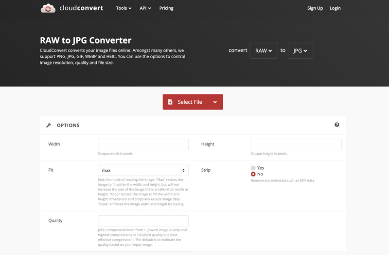 CloudConvert RAW-ból JPG-be konvertáló