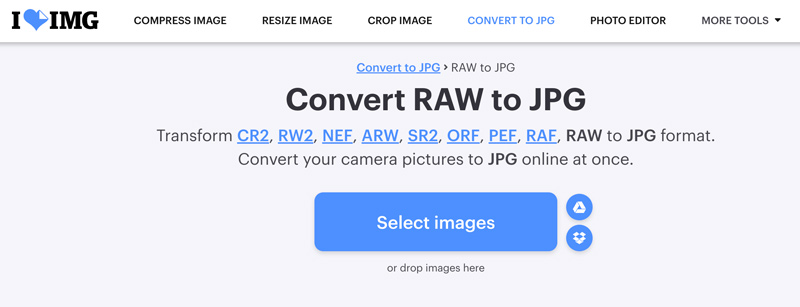 iLoveIMG Convert to RAW to JPG